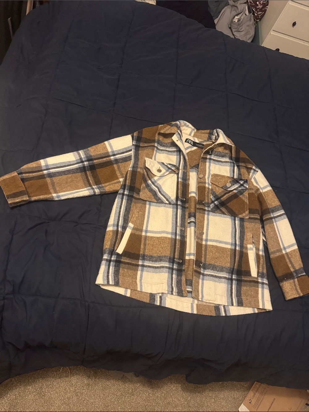 Zara Kids Plaid Shacket in Brown, Cream & Blue